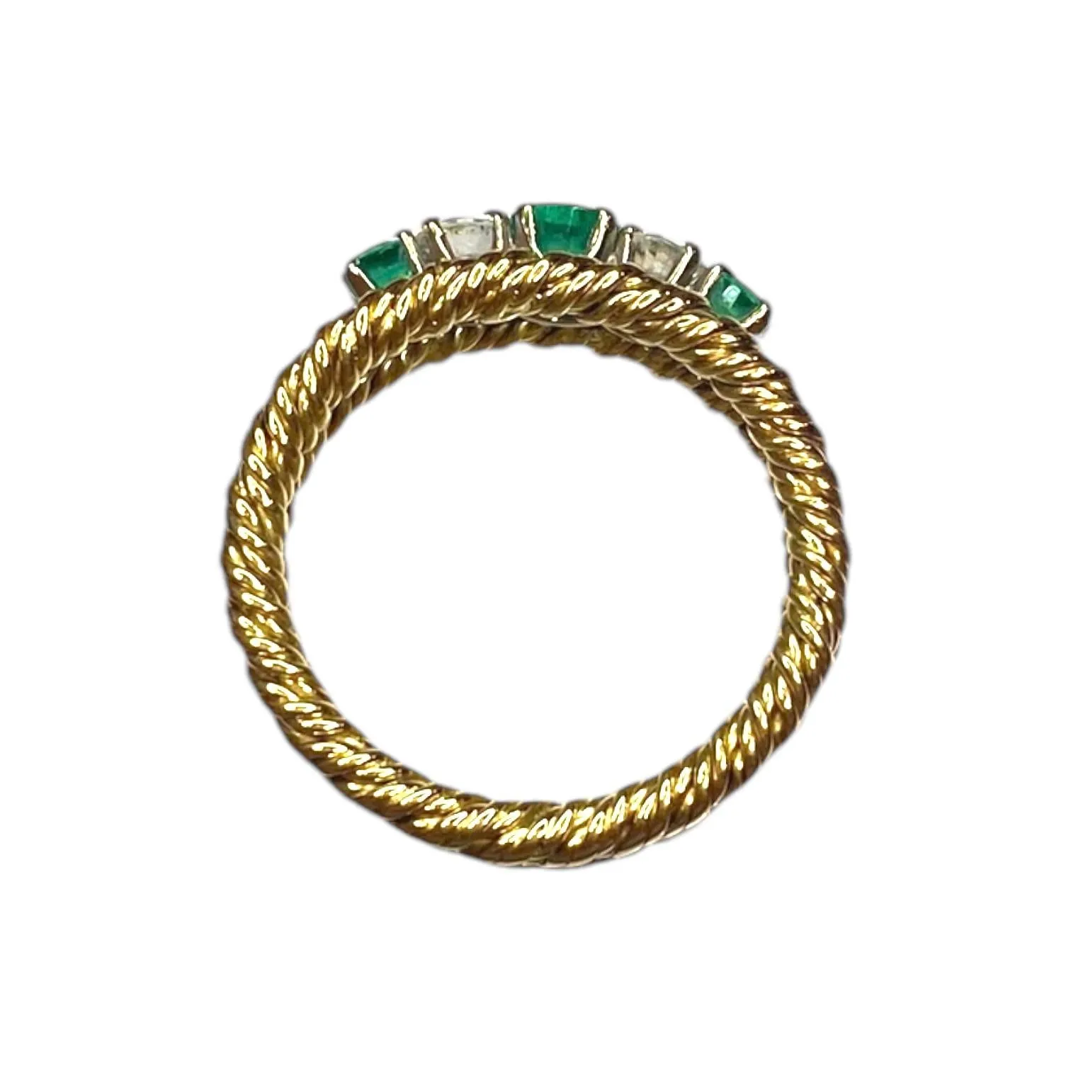 Vintage 18K Gold Emerald & Diamond Five Stone Band Ring