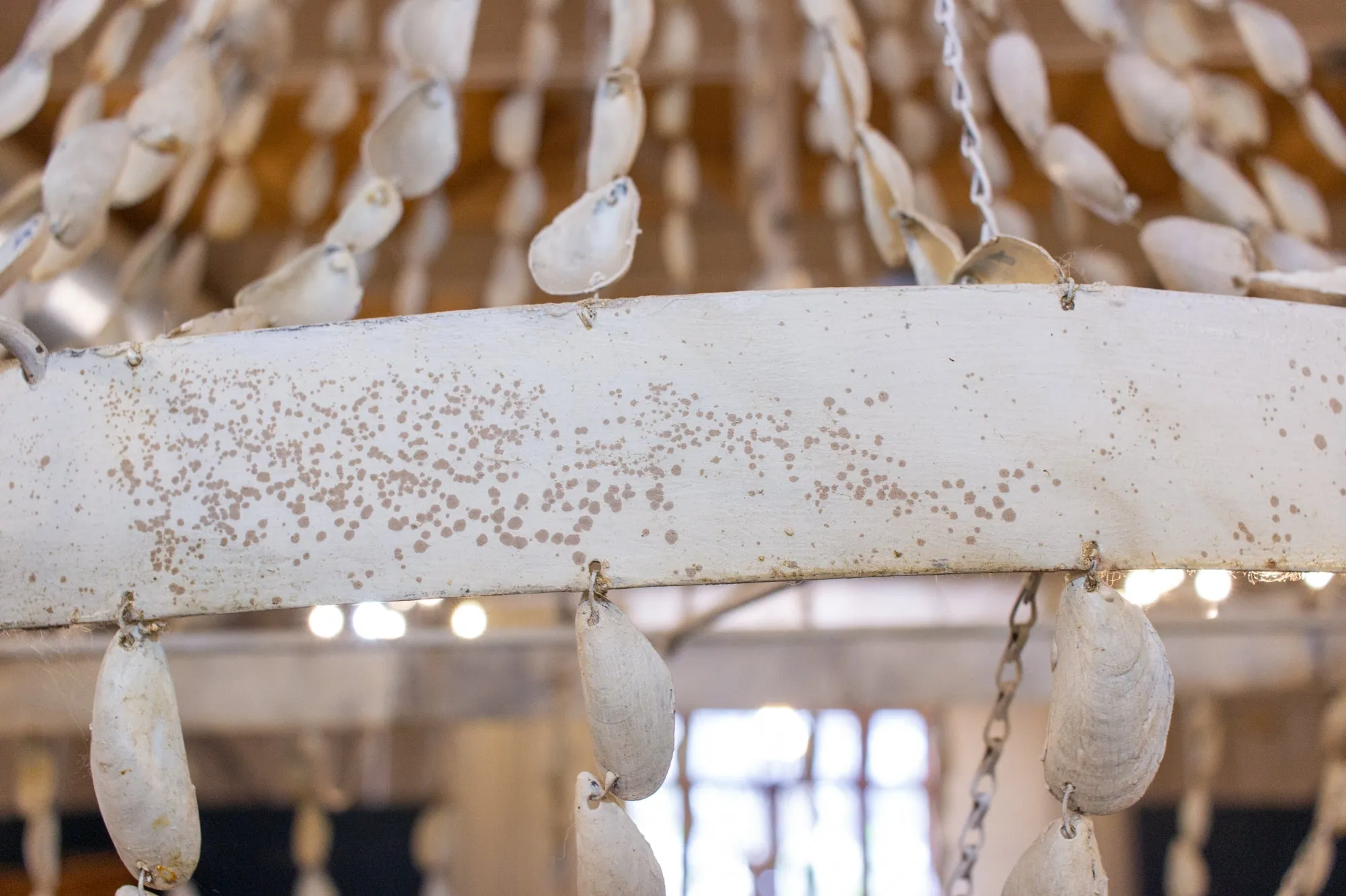 Vintage Spanish Painted Metal & Seashell Chandelier with 8 Candelabra Arms