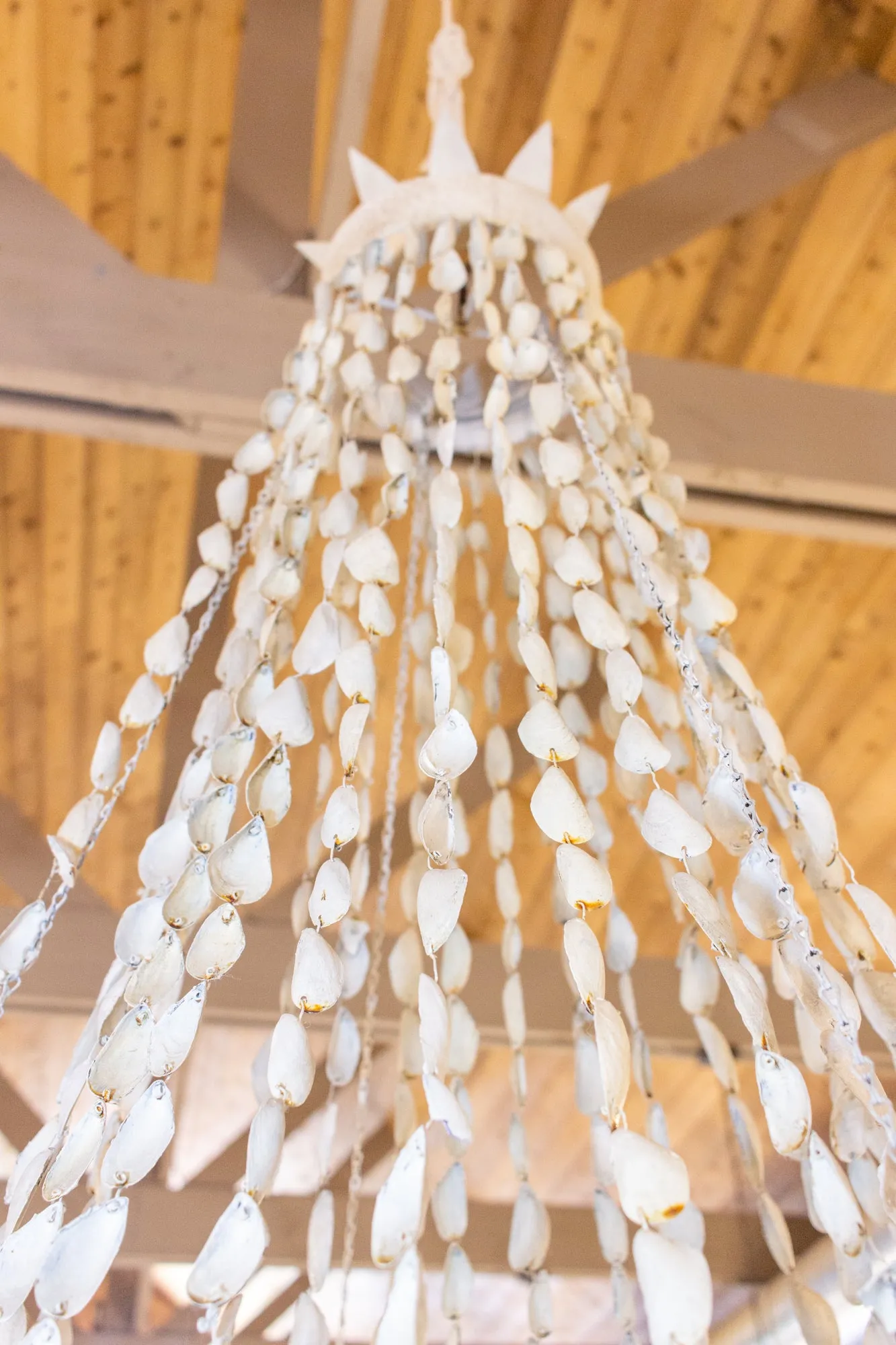 Vintage Spanish Painted Metal & Seashell Chandelier with 8 Candelabra Arms