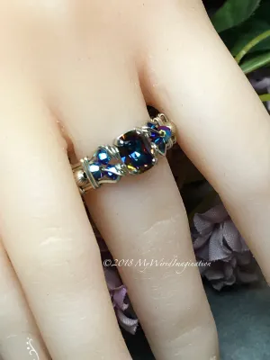 Vitrail Dark, Vintage Swarovski Crystal, Handmade Ring in Sterling Silver US Size 10.5