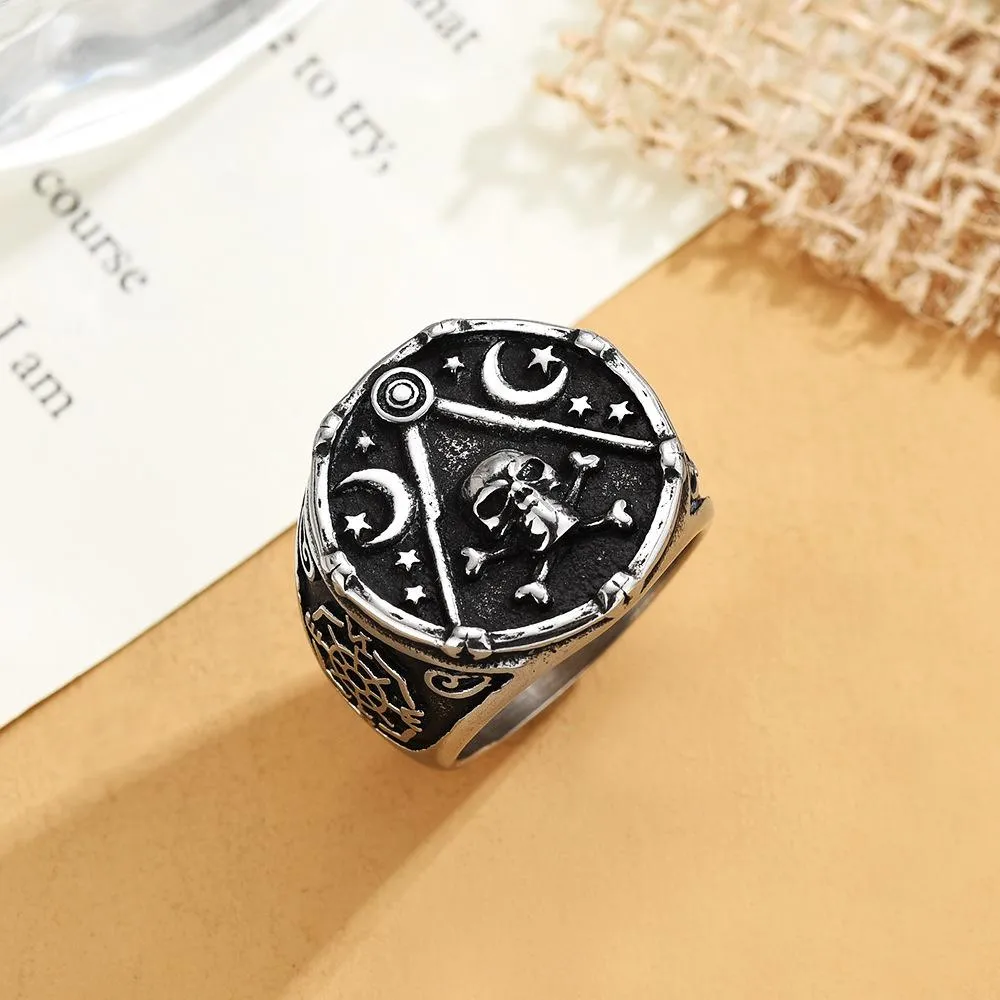 Wage Art Jewelry Cross-border Direct Masonic Stainless Steel Ring Titanium Steel Skull Ring In Stock Wholesale