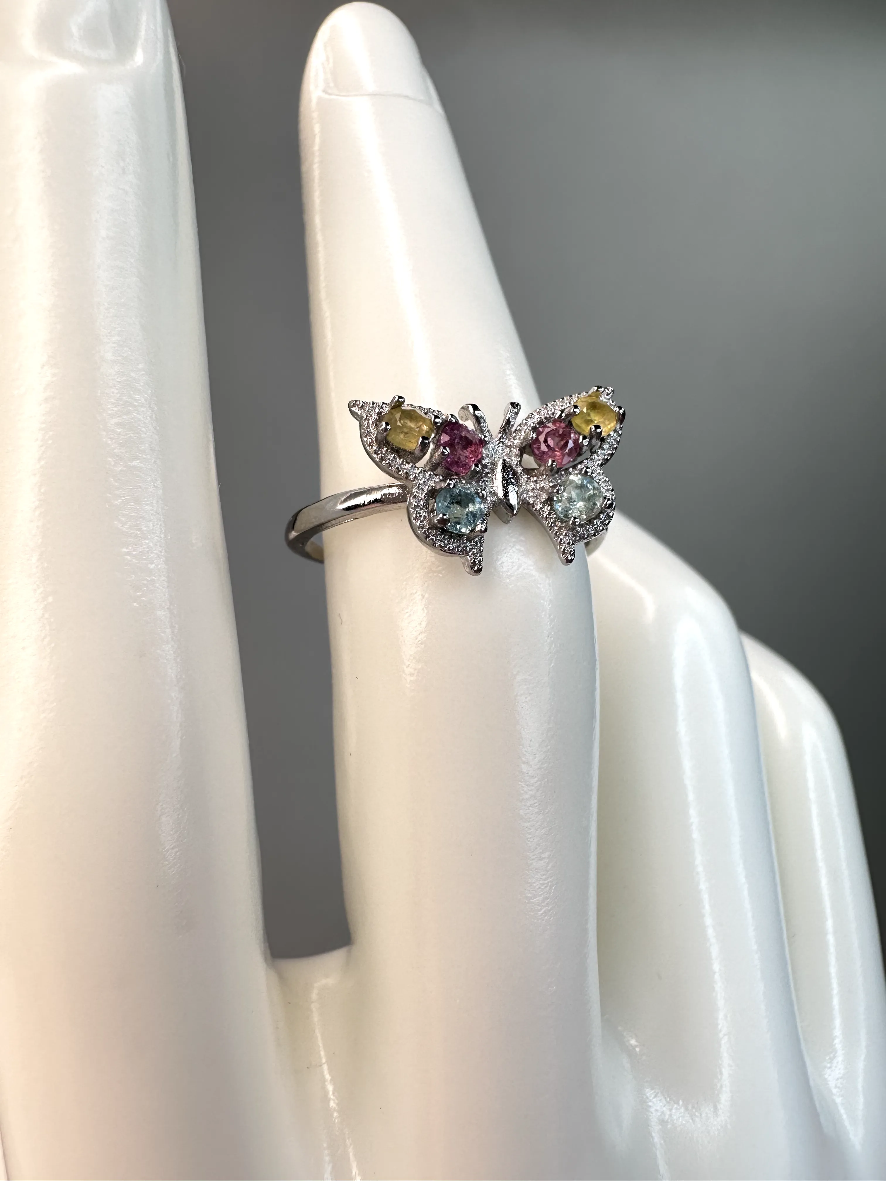 Watermelon Tourmaline Butterfly Ring | Adjustable | S925