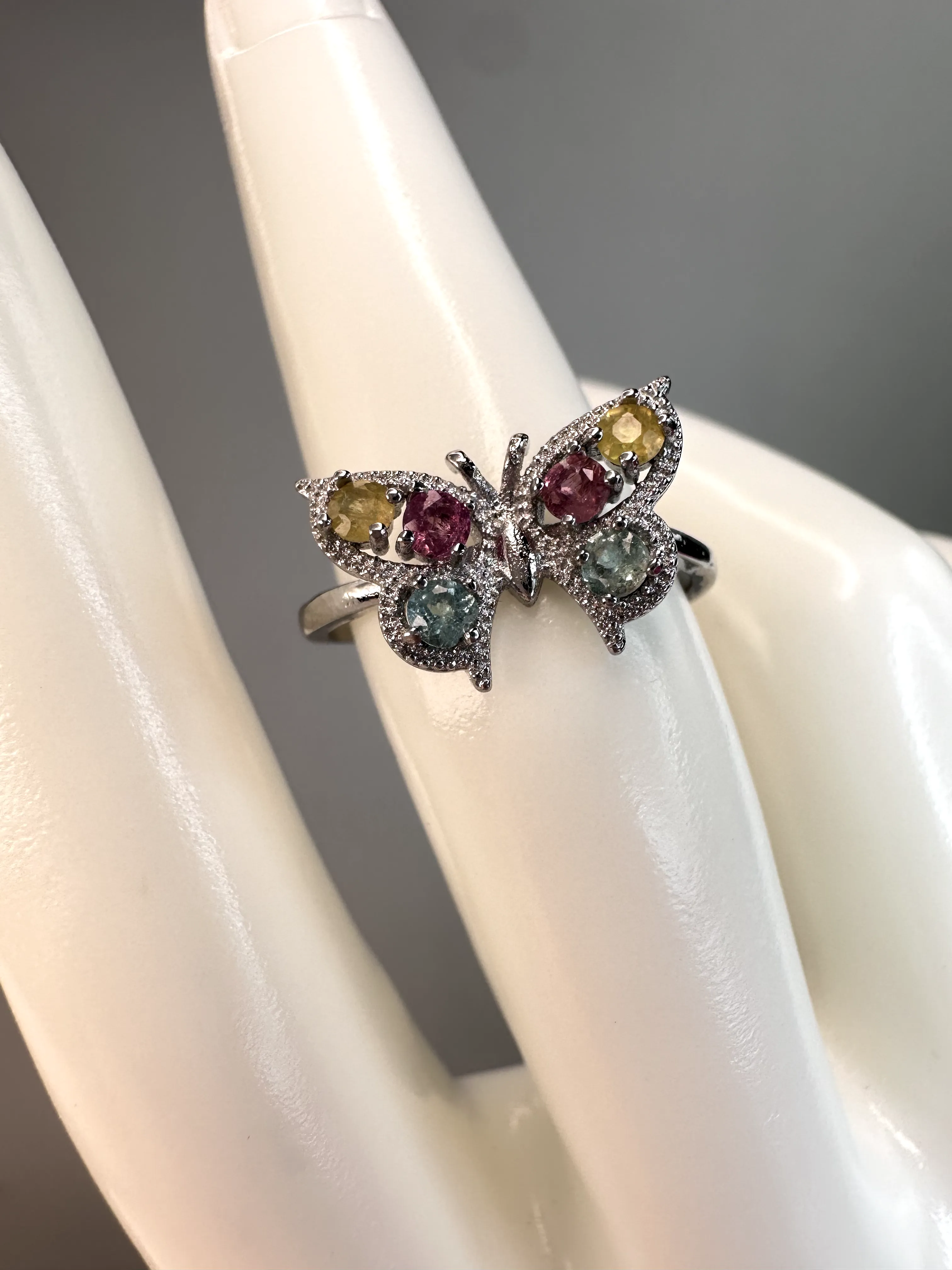 Watermelon Tourmaline Butterfly Ring | Adjustable | S925