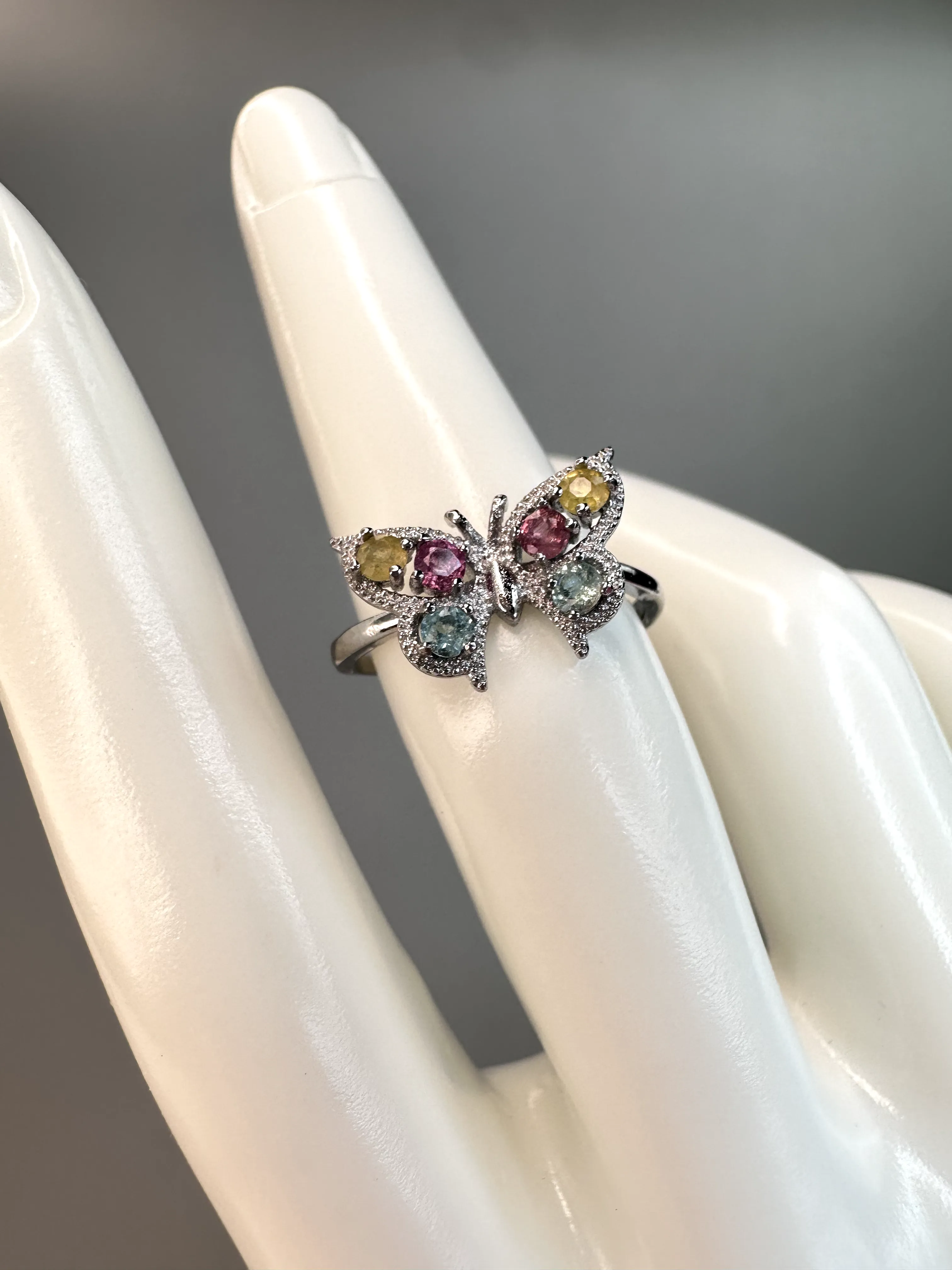 Watermelon Tourmaline Butterfly Ring | Adjustable | S925
