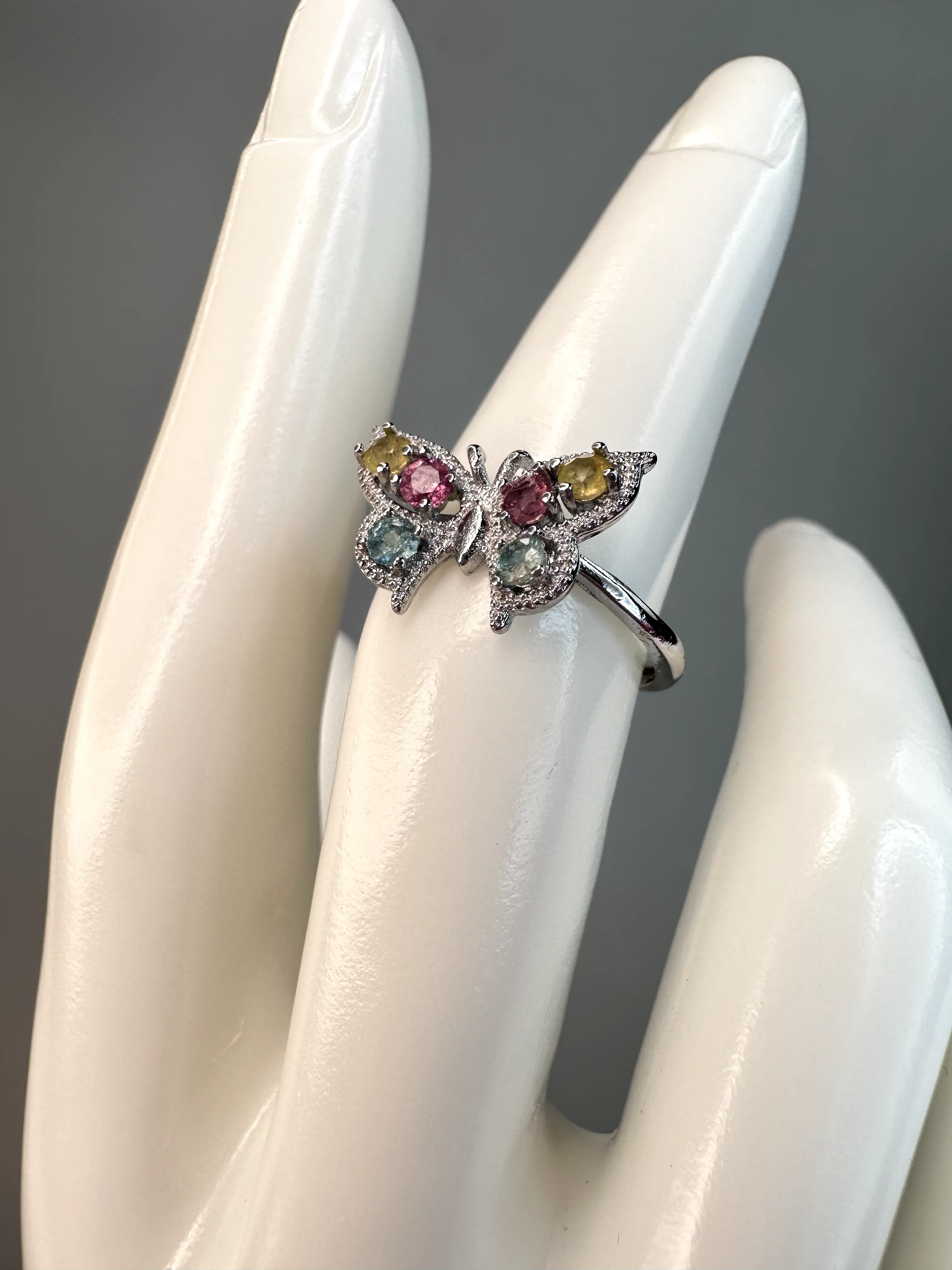 Watermelon Tourmaline Butterfly Ring | Adjustable | S925