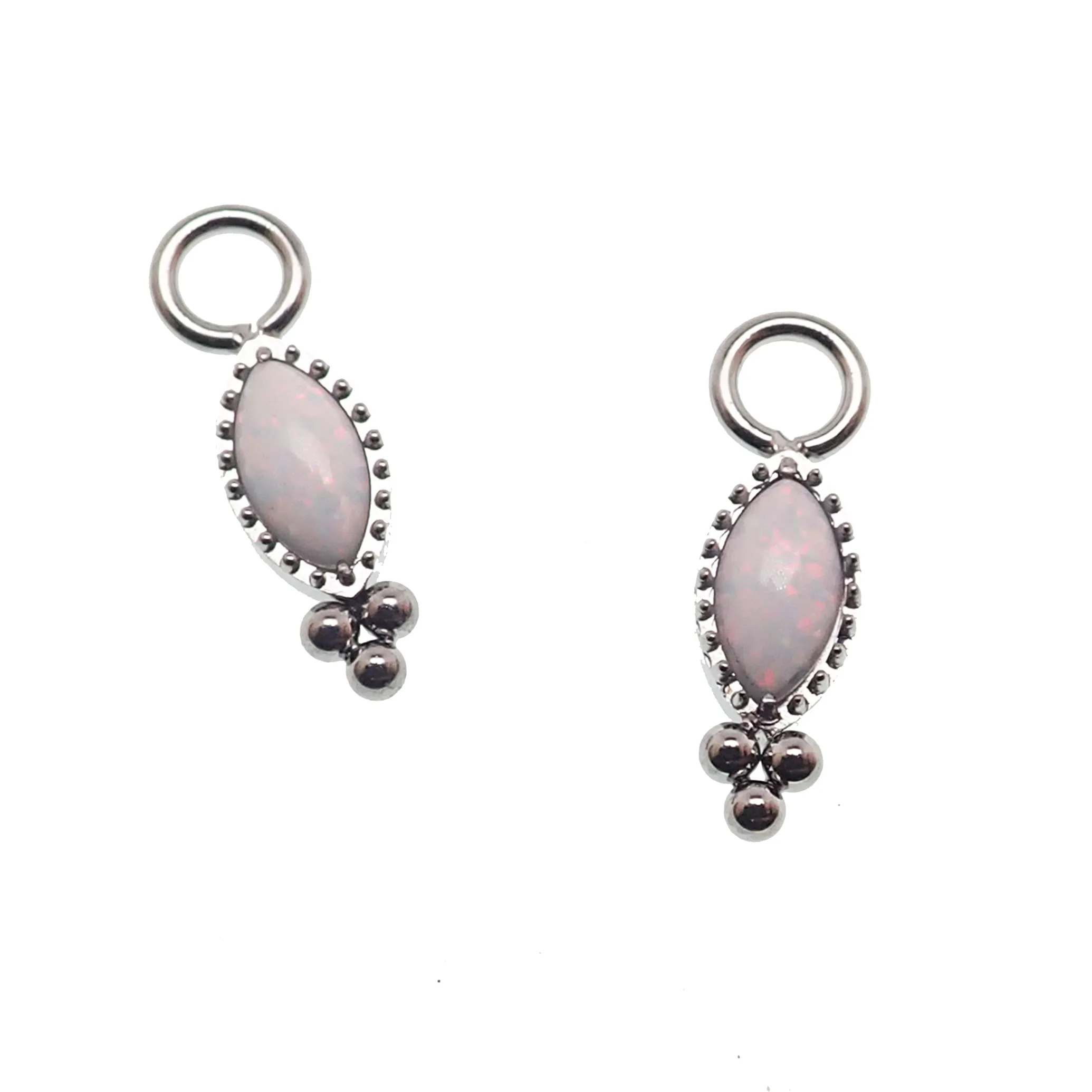 White Opal Oval Beaded CZ Charm