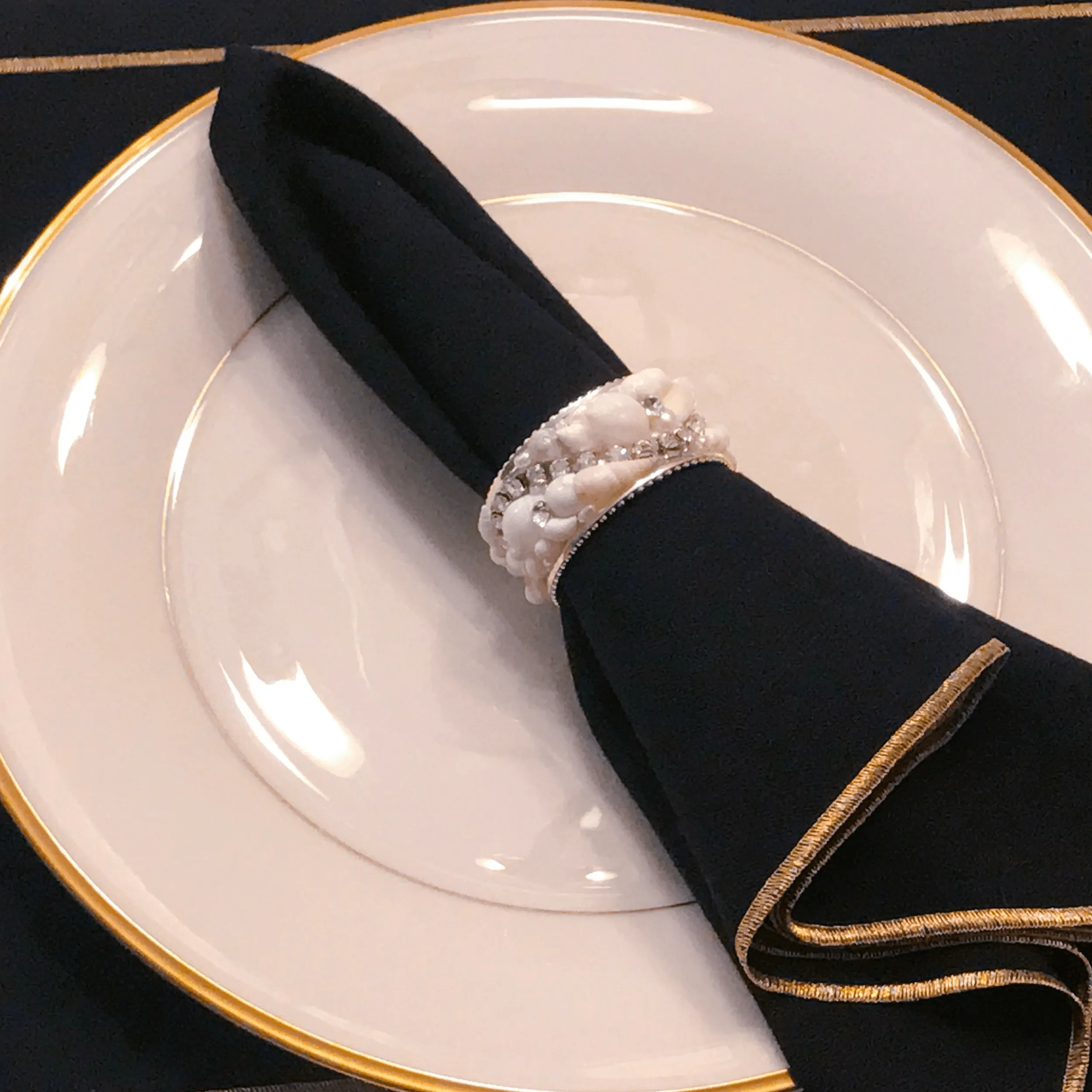 White Opal Sea Shell Napkin Ring Featuring Premium Crystal | Set of 4