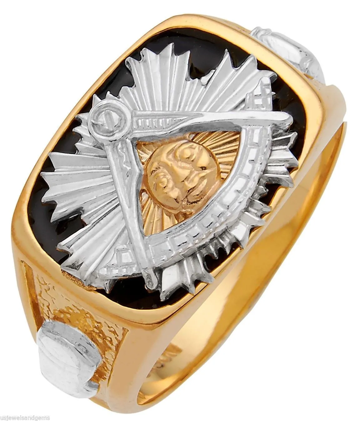 White Yellow 14K 10K Solid Back Gold Masonic Past Master Freemason Mason Ring
