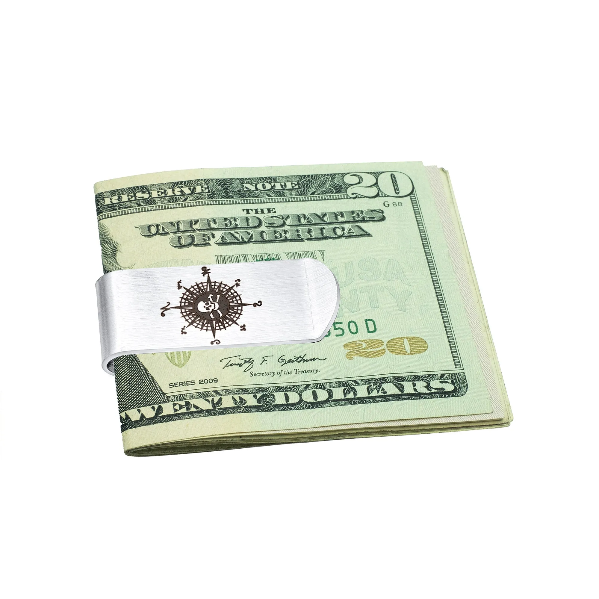 Wide Biker Jewelry Gothic Pirate Skull Money Clip Card Holder Stainless Steel