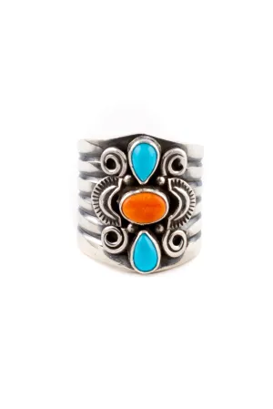 Wide Turquoise and Spiny Oyster Ring (Size 6 ¾)