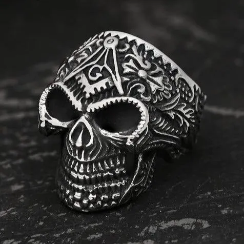 Widows Sons Ring - Gothic Skull Square and Compass G