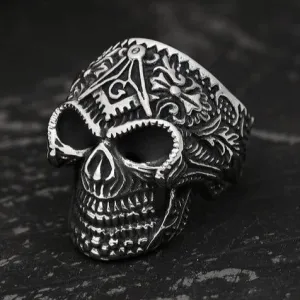 Widows Sons Ring - Gothic Skull Square and Compass G