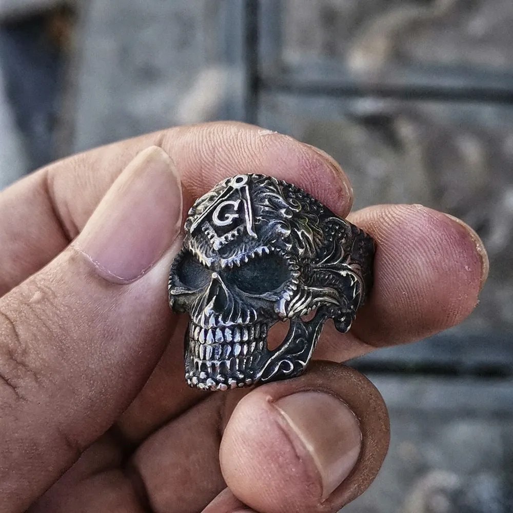Widows Sons Ring - Gothic Skull Square and Compass G