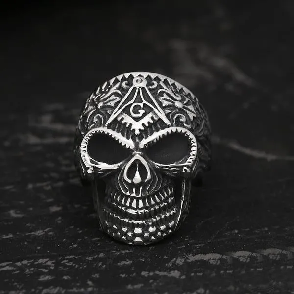 Widows Sons Ring - Gothic Skull Square and Compass G