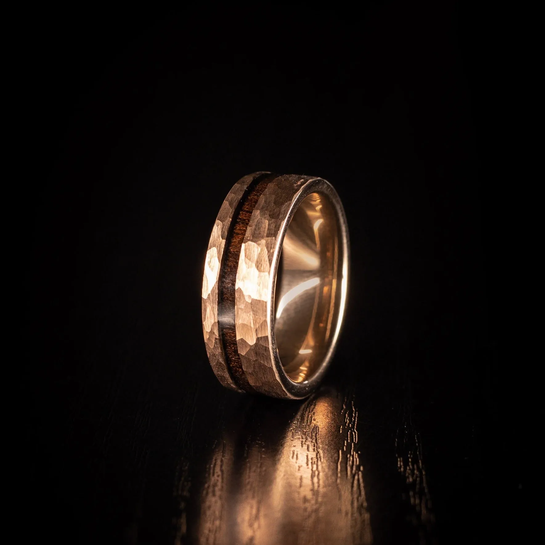 Wolverine  - Hammered Rose Gold & Ebony Inlay Men's Tungsten Ring