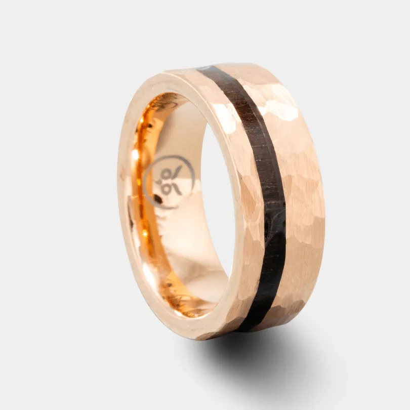 Wolverine  - Hammered Rose Gold & Ebony Inlay Men's Tungsten Ring