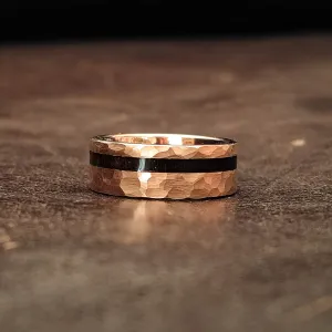Wolverine  - Hammered Rose Gold & Ebony Inlay Men's Tungsten Ring