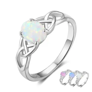 Women Jewelry 925 Sterling Silver Ring With Oval Milky Opal Stone Wedding Bands Romantic Style Gifts
