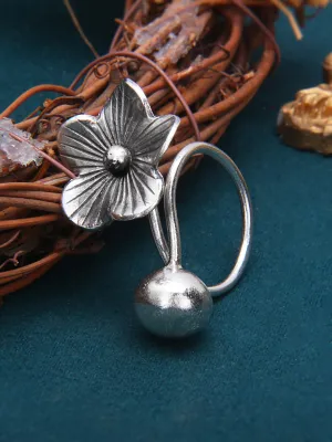 Women Vintage S925Sliver Flower Ball Ring