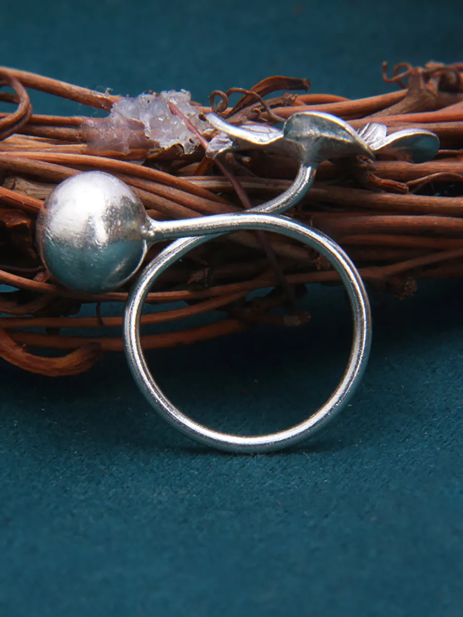Women Vintage S925Sliver Flower Ball Ring