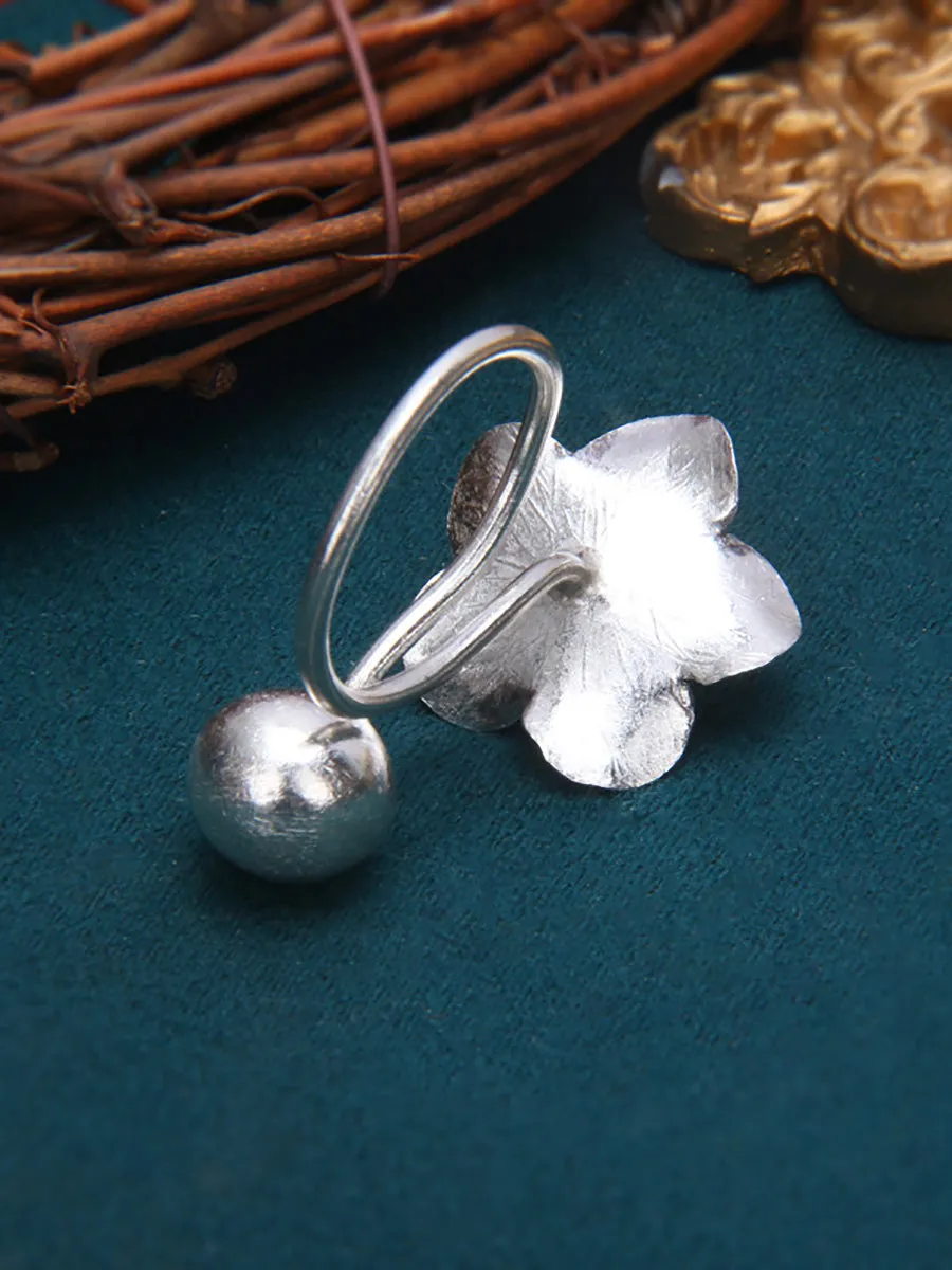 Women Vintage S925Sliver Flower Ball Ring