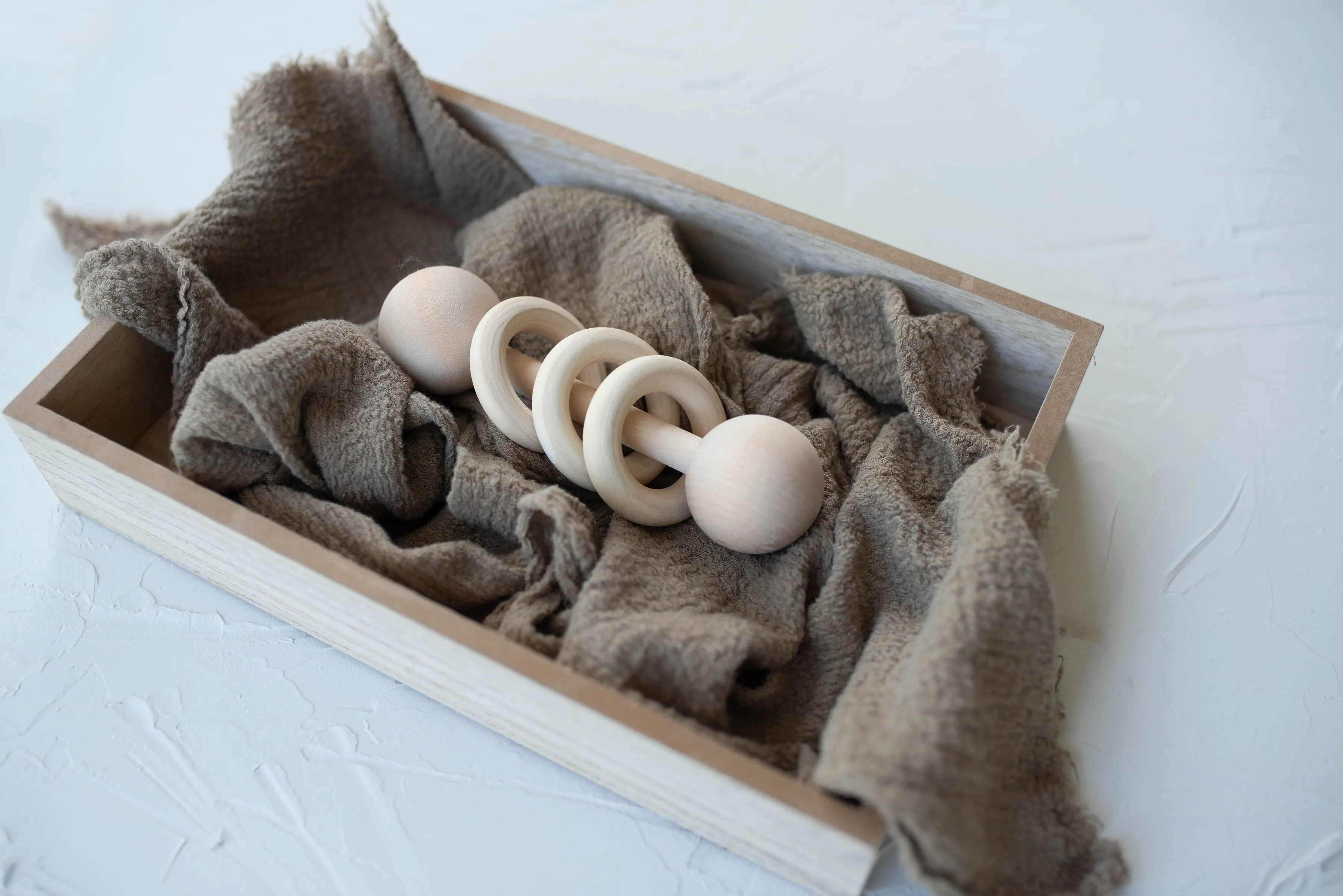 Wooden baby rattle with wood rings, Bead Sprout