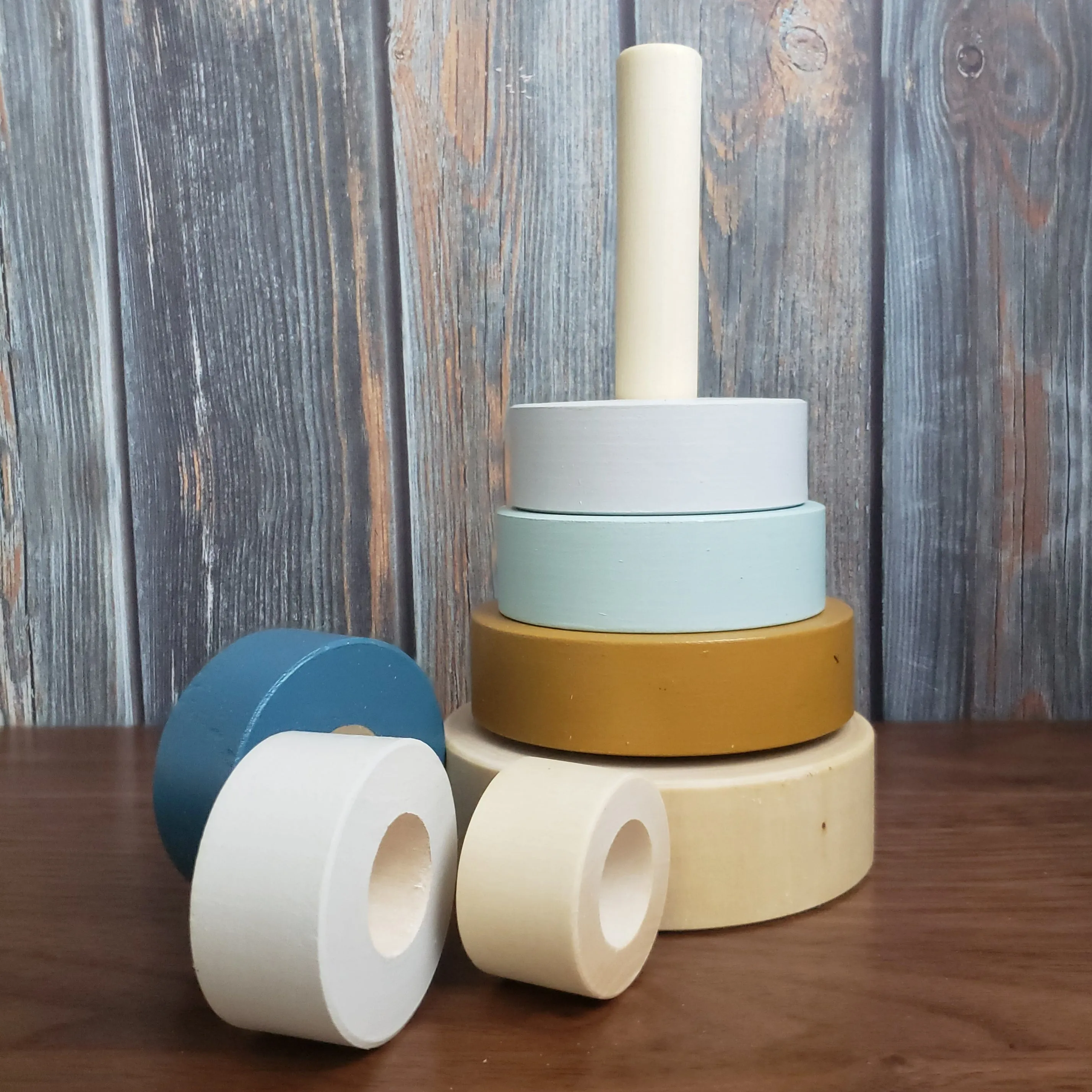 Wooden Handpainted Ring Stacker - Gold