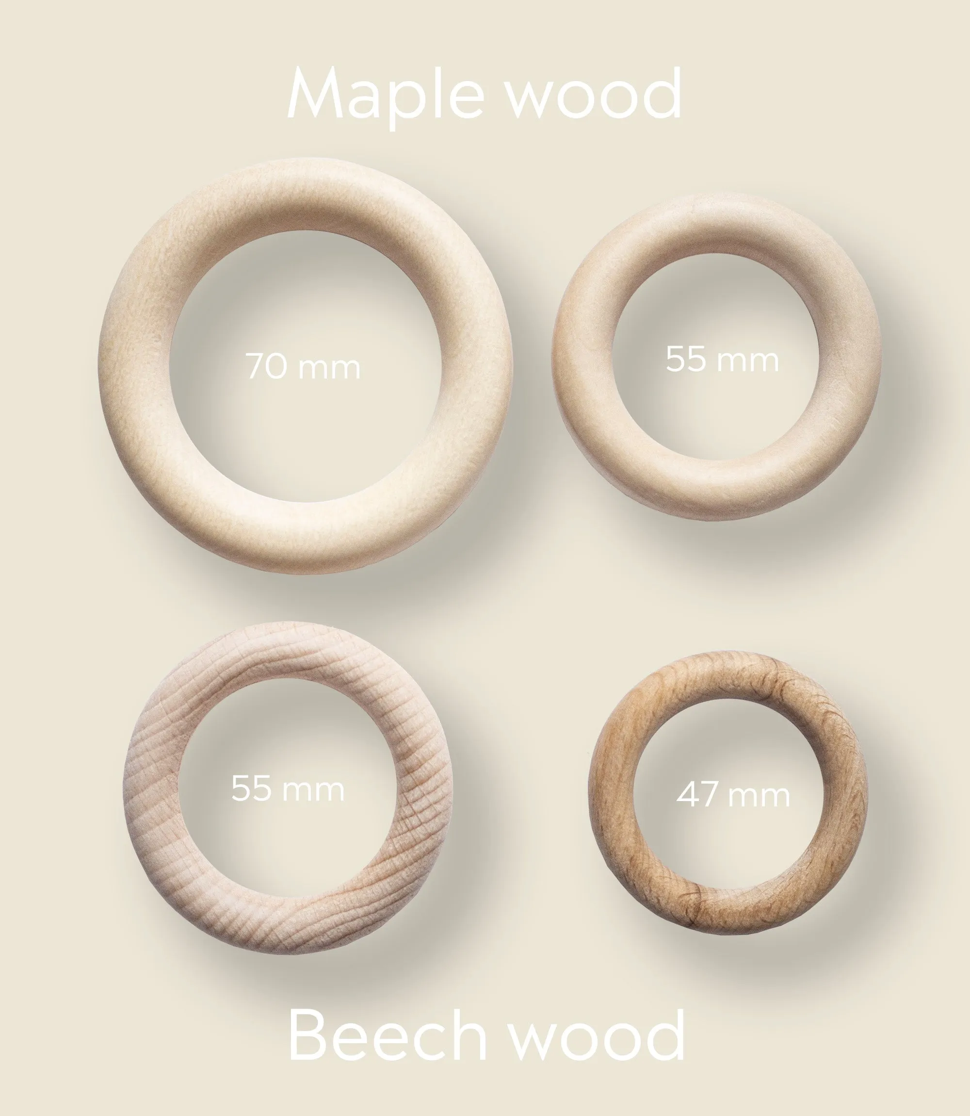 Wooden rings, maple wood