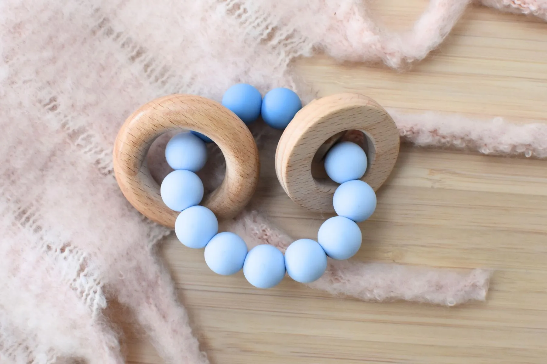 Wooden Silicone Teether - Blue