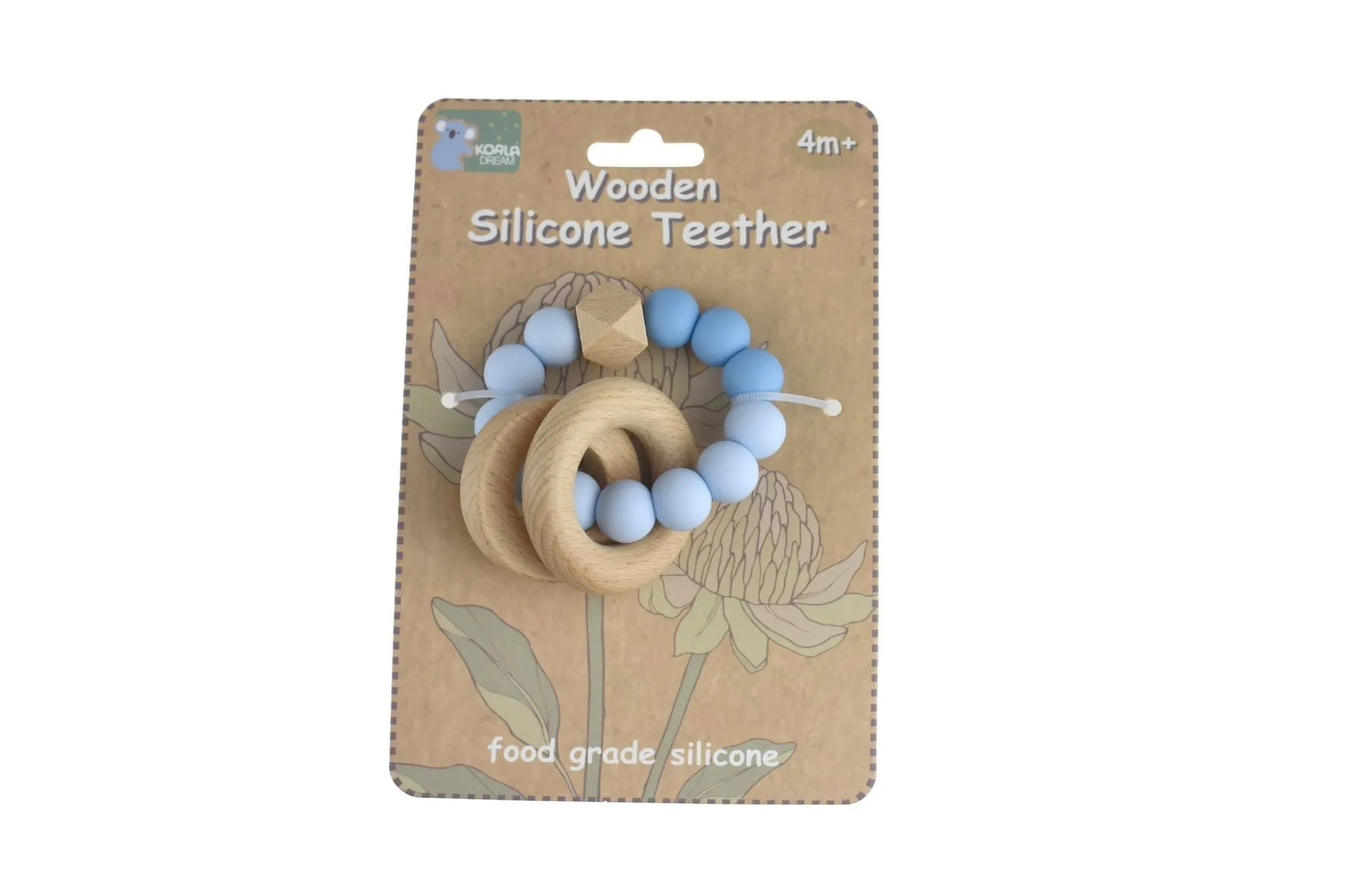 Wooden Silicone Teether - Blue