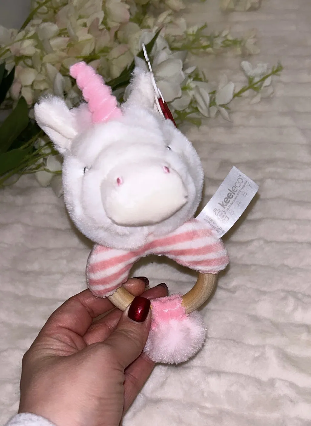 Wooden teether rattle wooden ring