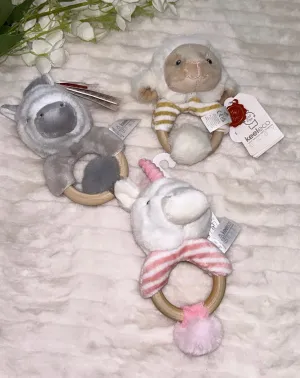 Wooden teether rattle wooden ring