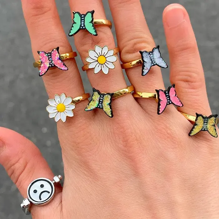 Y2K Flower Anxiety Fidget Rings for Stress Relief and Style