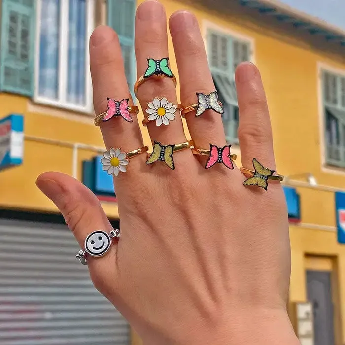 Y2K Flower Anxiety Fidget Rings for Stress Relief and Style