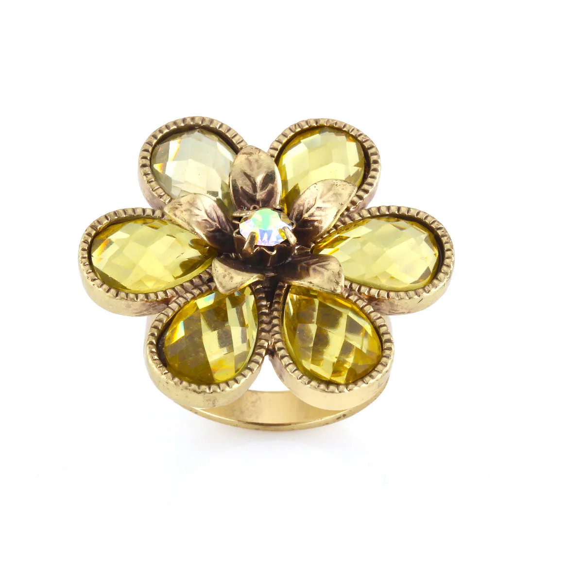 YELLOW CRTSTAL FLOWER  RINGS #224GD5301 (1F1/1B13)