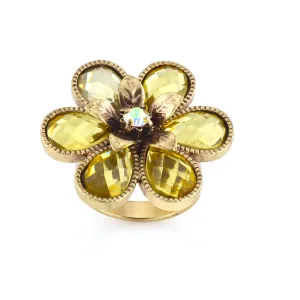 YELLOW CRTSTAL FLOWER  RINGS #224GD5301 (1F1/1B13)