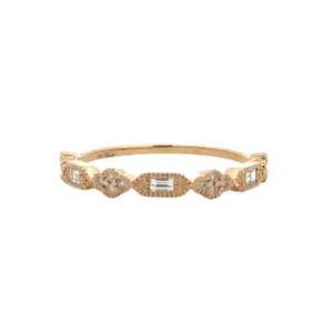 Yellow Gold Baguette and Round Diamond Stackable Band