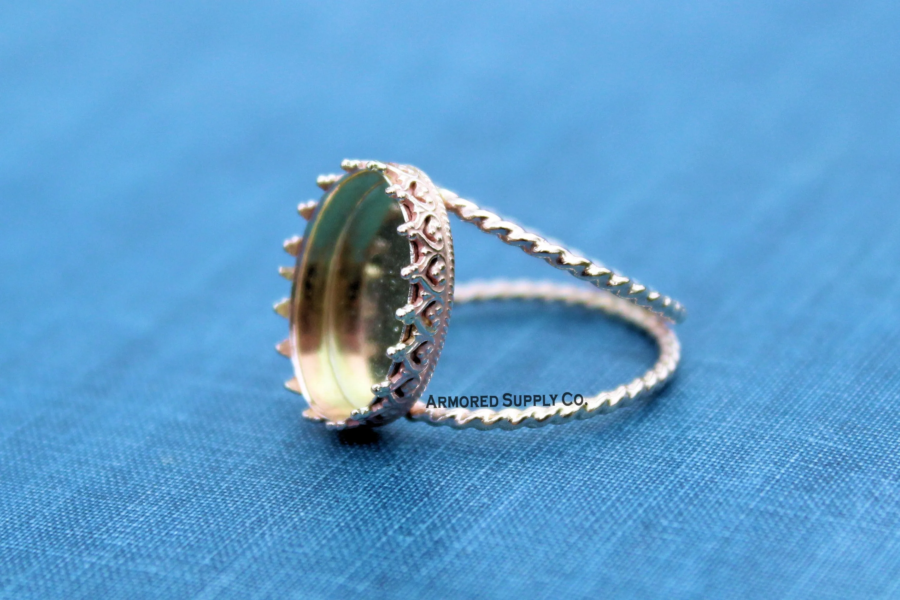 Yellow Gold Filled 14x10mm Oval Crown Double Rope Band Ring blank