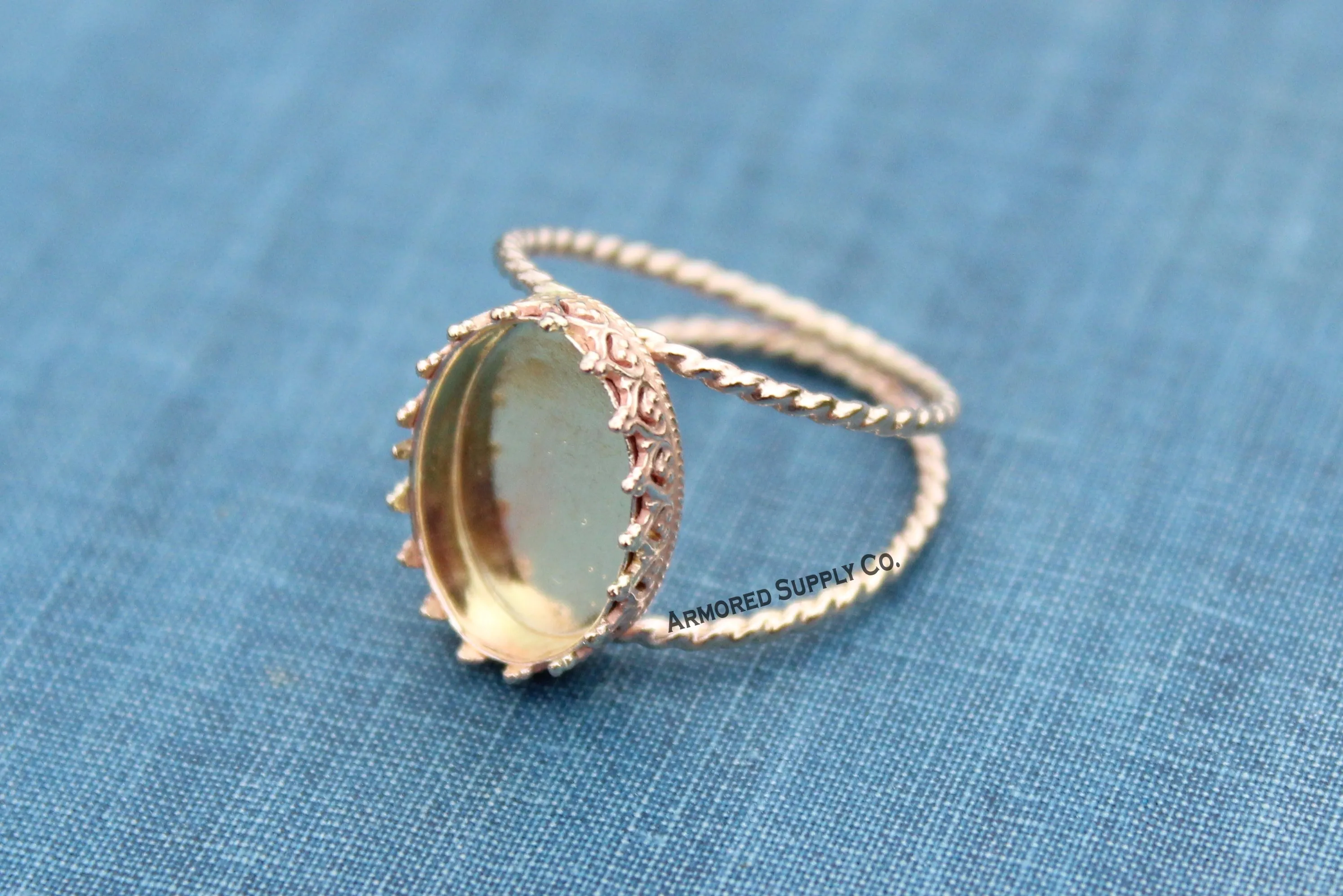 Yellow Gold Filled 14x10mm Oval Crown Double Rope Band Ring blank