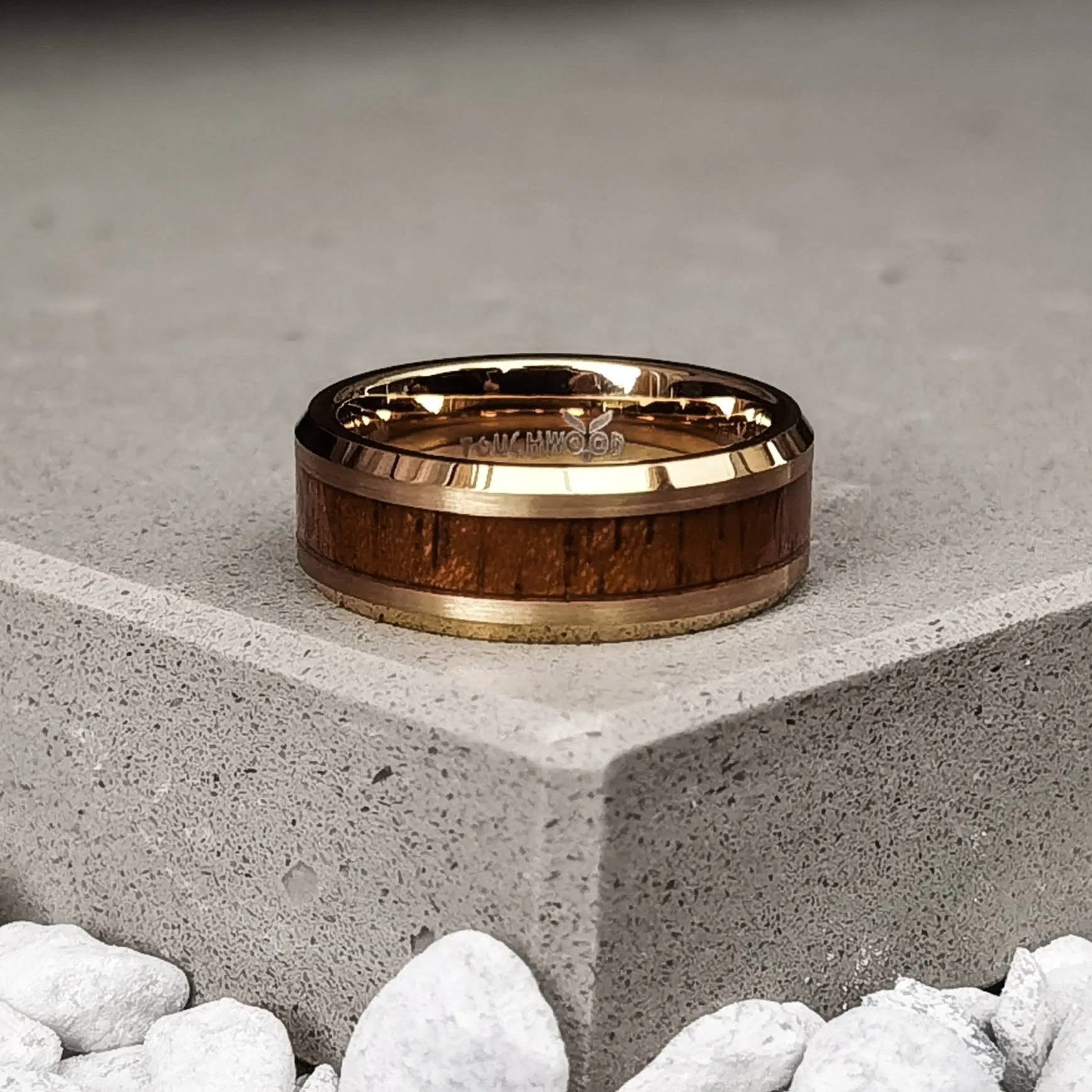 Yellow Gold - Rosewood Men's Tungsten Ring