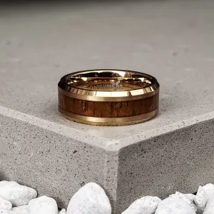 Yellow Gold - Rosewood Men's Tungsten Ring