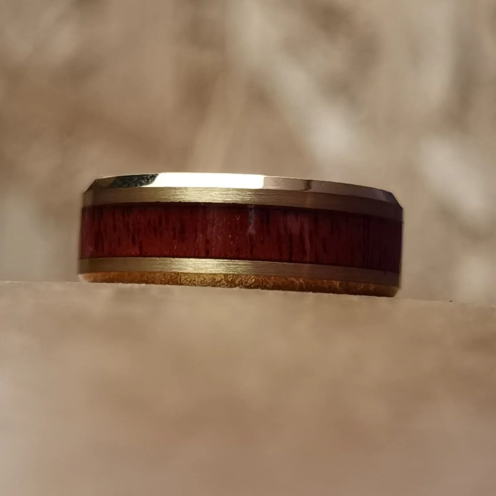 Yellow Gold - Rosewood Men's Tungsten Ring