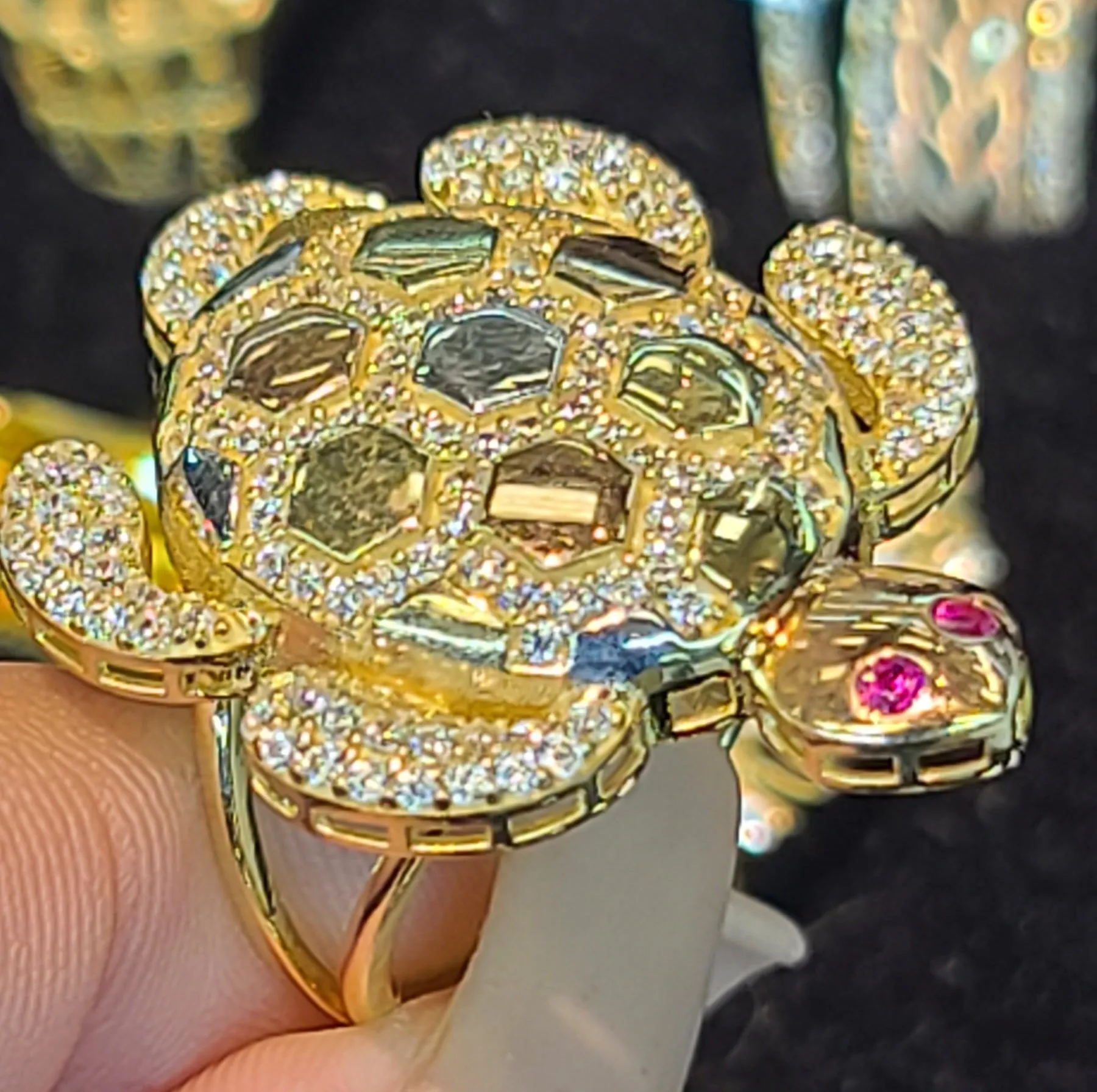 Yellow Gold Sea Turtle Ring with CZs
