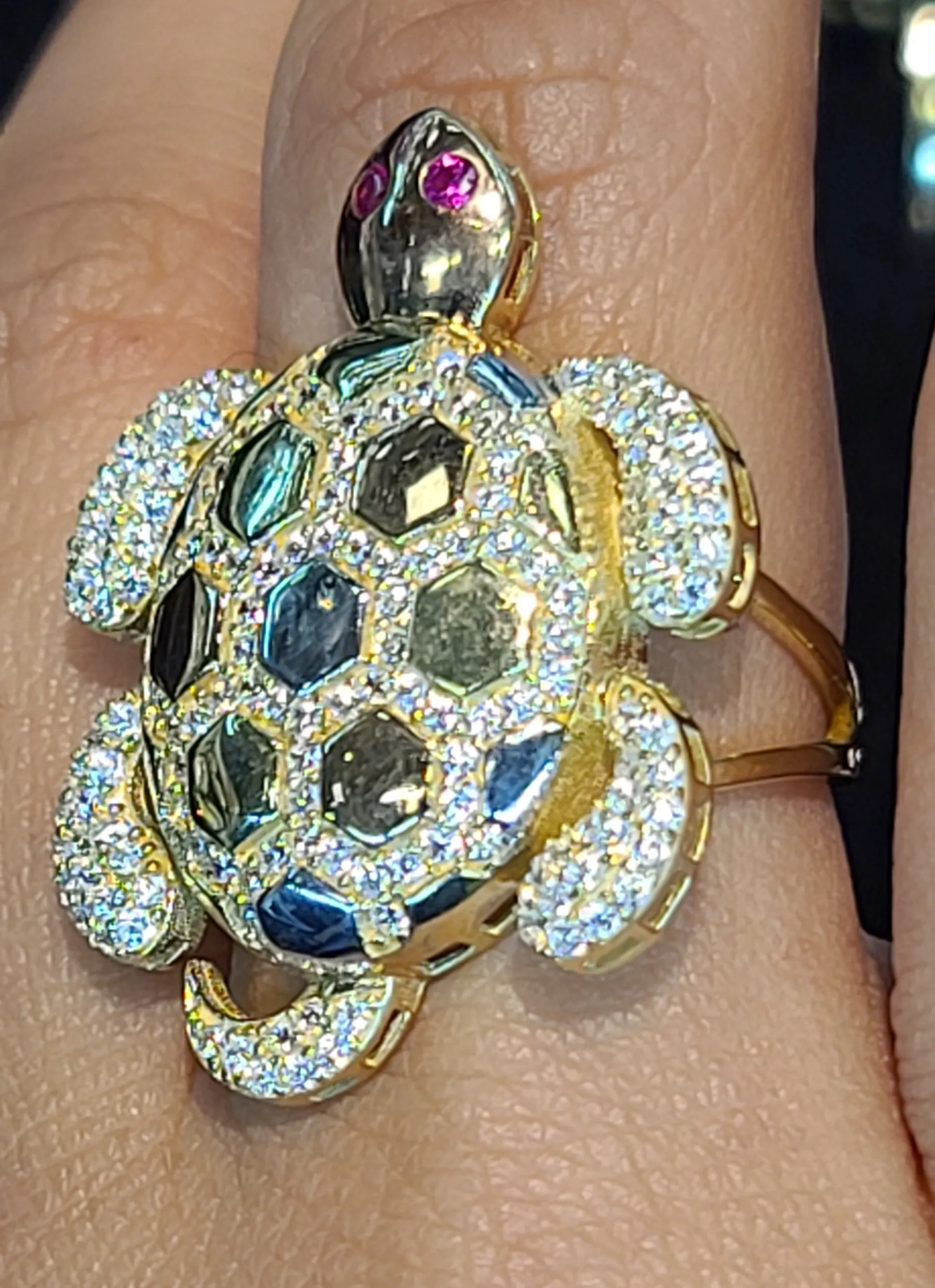 Yellow Gold Sea Turtle Ring with CZs