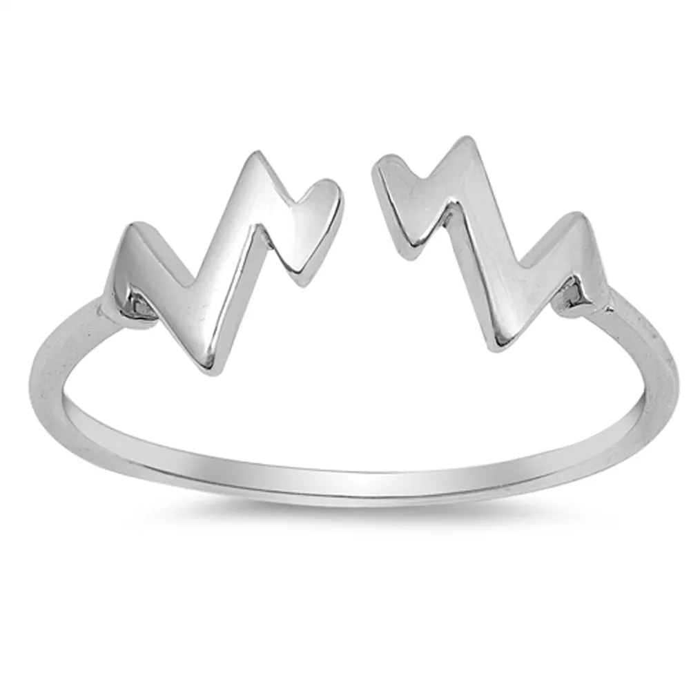 Zig Zag EKG Pulse Open Pointed Life Ring New 925 Sterling Silver Band Sizes 2-10